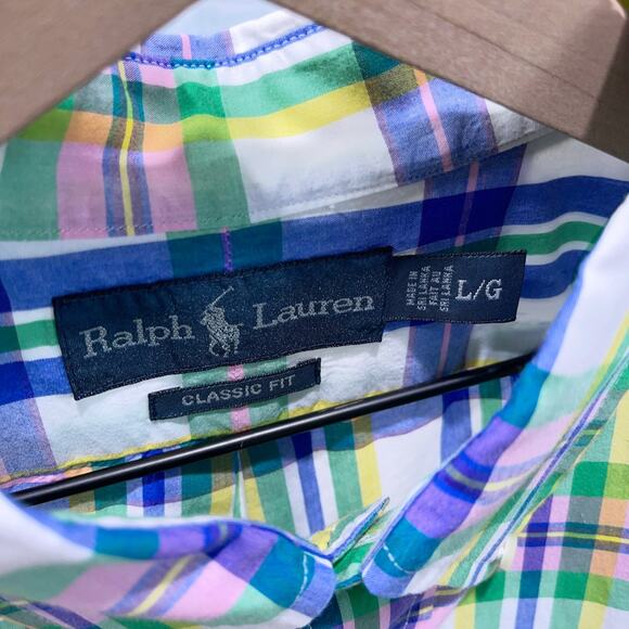 Ralph Lauren Classic Fit Short Sleeve Poplin Shirt Multi Plaid Preppy Mens Large - Picture 5 of 6